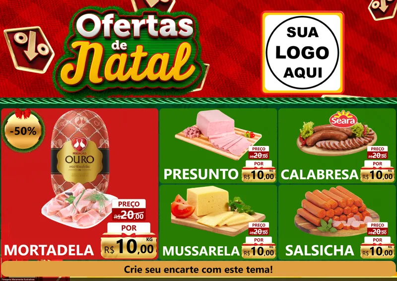 Modelo de Encarte para Encarte A4 Horizontal com o tema Ofertas de Natal para Frios e Laticínios