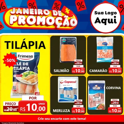 Modelo de Rede Social para Feed Facebook com o tema Janeiro de Promoção para Peixaria