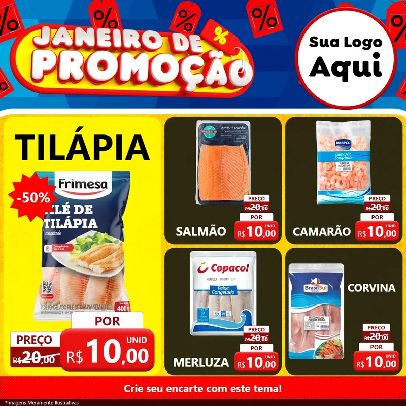 Modelo de Rede Social para Feed Facebook com o tema Janeiro de Promoção para Peixaria
