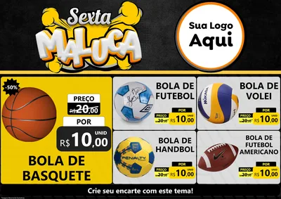 Modelo de Encarte para Encarte A4 Horizontal com o tema Sexta Maluca para Artigos Esportivos