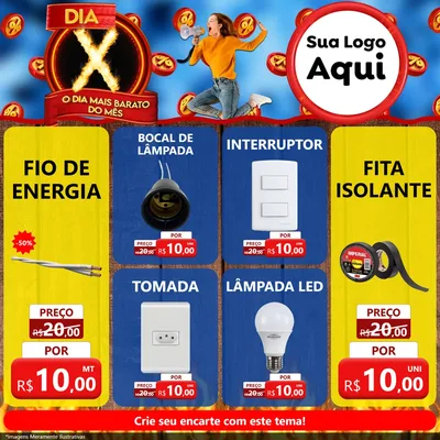 Modelo de Rede Social para Feed Facebook com o tema Dia X - O Dia Mais Barato Do Mês para Materiais Elétricos