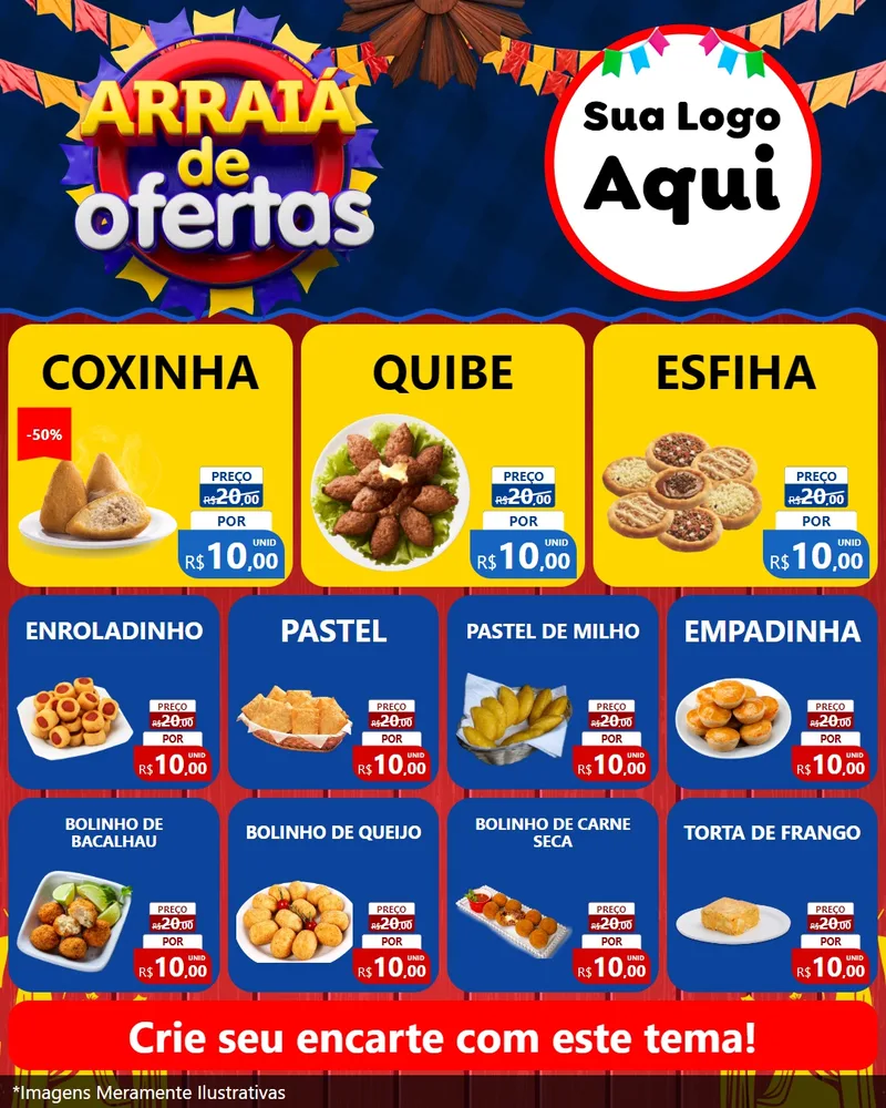 Modelo de Rede Social para Feed Instagram com o tema Arraiá de Ofertas para Salgadaria