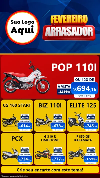 Modelo de Rede Social para Stories com o tema Fevereiro Arrasador para Concessionaria de Motos