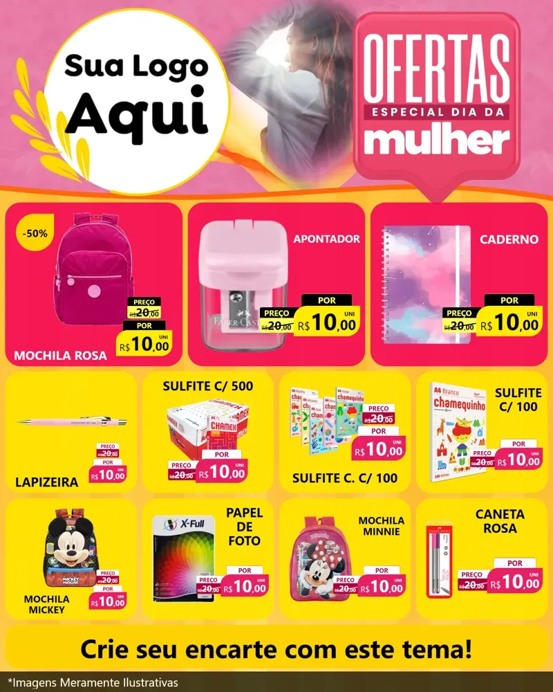 Modelo de Rede Social para Feed Instagram com o tema Ofertas - Especial Dia Das Mulheres para Papelaria