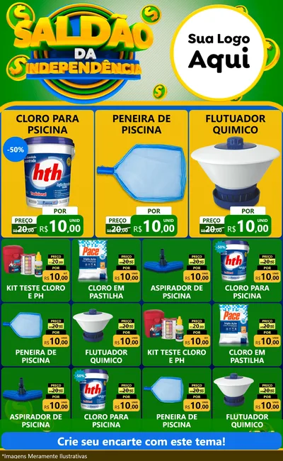 Modelo de Encarte para Encarte Grande com o tema Saldão da Indepêndencia para Produtos para Piscina