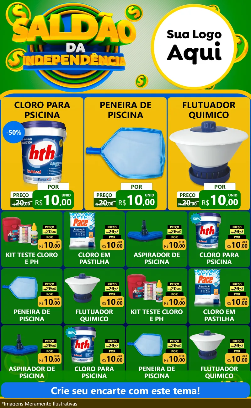 Modelo de Encarte para Encarte Grande com o tema Saldão da Indepêndencia para Produtos para Piscina
