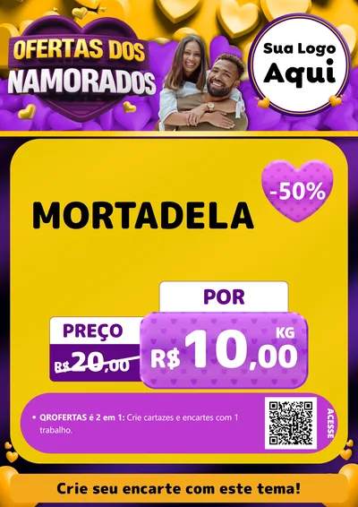 Modelo de Cartaz para Cartaz A4 Vertical com o tema Oferta Dos Namorados para Frios e Laticínios