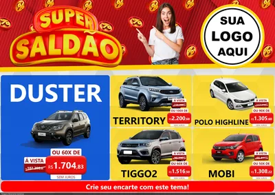 Modelo de Encarte para Encarte A4 Horizontal com o tema Super Saldão para Concessionaria de Carros