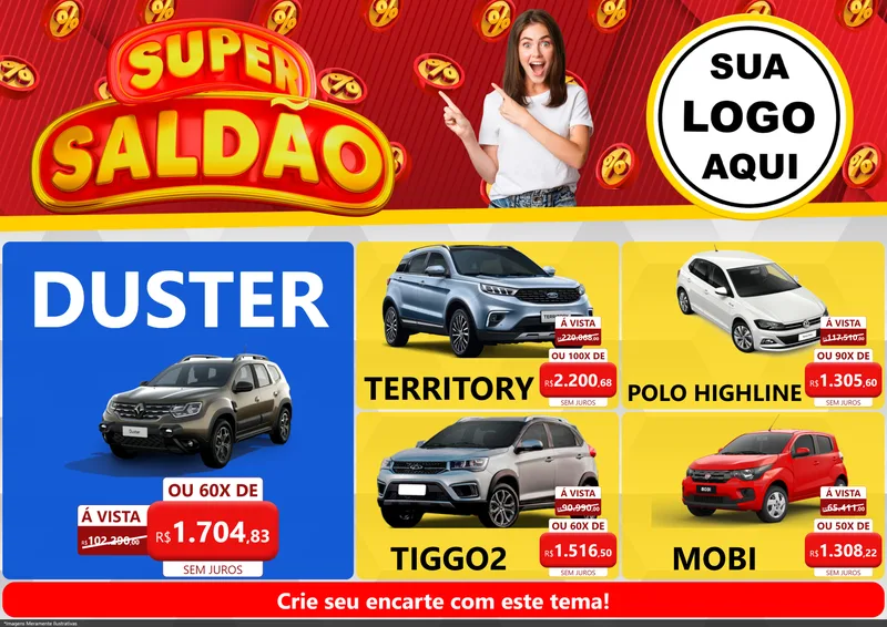 Modelo de Encarte para Encarte A4 Horizontal com o tema Super Saldão para Concessionaria de Carros