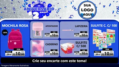 Modelo de TV para TV Horizontal com o tema Promoção de Aniversário - 2 Anos para Papelaria
