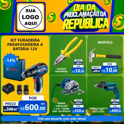 Modelo de Rede Social para Feed Facebook com o tema Dia Da Proclamação da República para Maquinas e Ferramentas