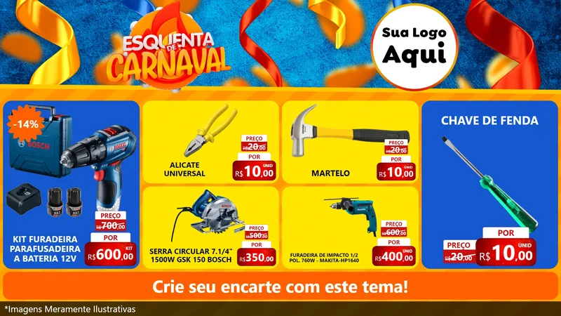 Modelo de TV para TV Horizontal com o tema Esquenta de Carnaval para Maquinas e Ferramentas