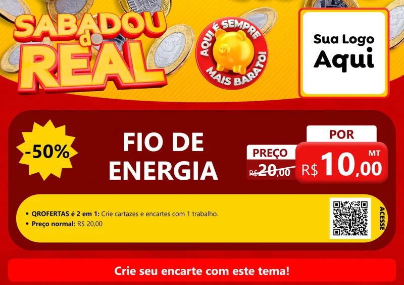 Modelo de Cartaz para Cartaz A4 Horizontal com o tema Sabadou do Real para Materiais Elétricos