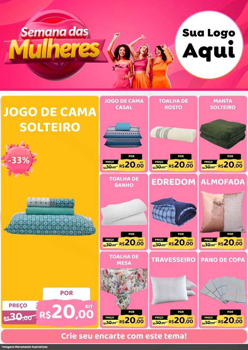 Modelo de Encarte para Encarte A4 Vertical com o tema Semana das Mulheres para Cama, Mesa e Banho
