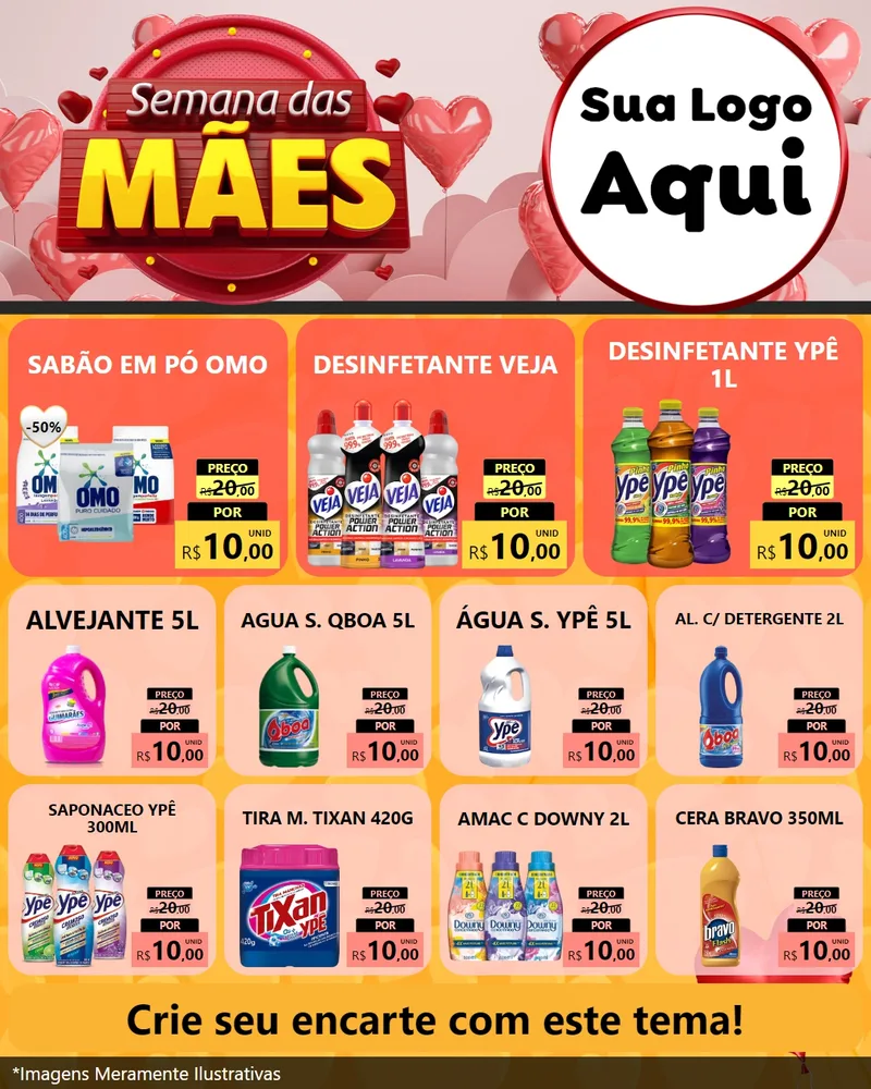 Modelo de Rede Social para Feed Instagram com o tema Semana das Mães para Produtos de Limpeza