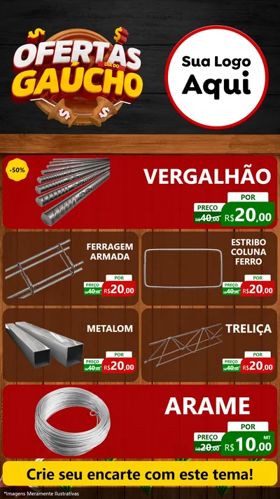 Modelo de TV para TV Vertical com o tema Ofertas Dia do Gaúcho para Ferragens
