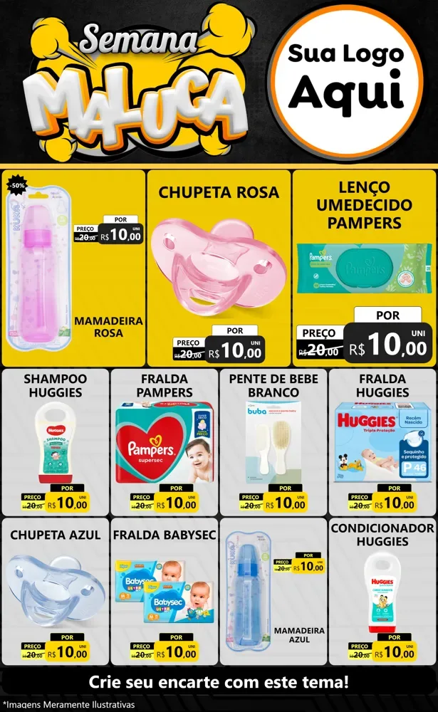 Modelo de Encarte para Encarte Grande com o tema Semana Maluca para Bebês
