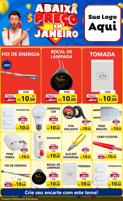 Modelo de Encarte para Encarte Grande com o tema Abaixa Preço em Janeiro para Materiais Elétricos