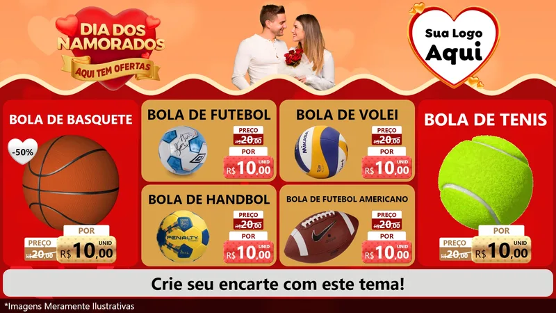 Modelo de TV para TV Horizontal com o tema Dia dos Namorados - Aqui Tem Ofertas para Artigos Esportivos
