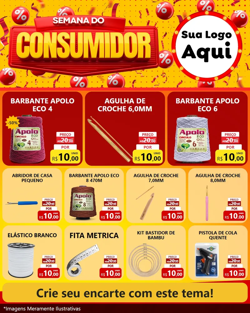 Modelo de Rede Social para Feed Instagram com o tema Semana do Consumidor para Armarinho e Aviamentos