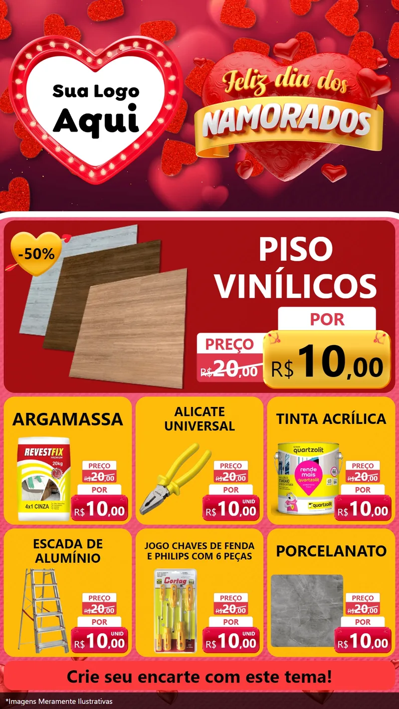Modelo de Rede Social para Stories com o tema Feliz Dia Dos Namorados para Material para Construção