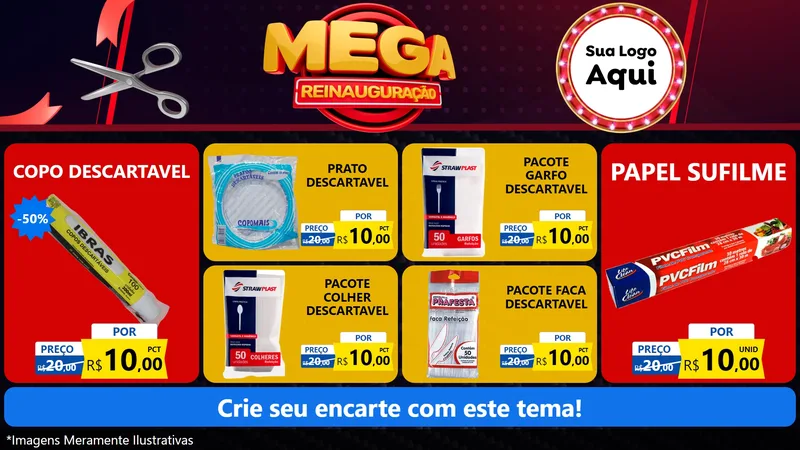 Modelo de TV para TV Horizontal com o tema Mega Reinauguração para Embalagens