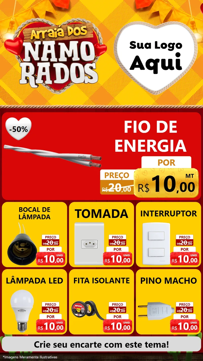 Modelo de Rede Social para Stories com o tema Arraiá dos Namorados para Materiais Elétricos