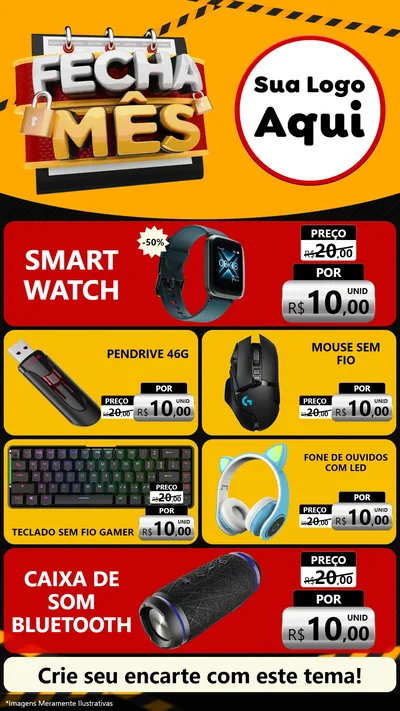 Modelo de TV para TV Vertical com o tema Fecha Mês para Informática