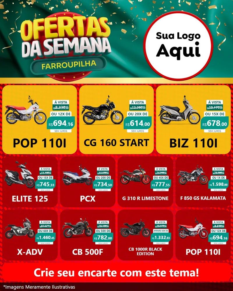 Modelo de Rede Social para Feed Instagram com o tema Ofertas da Semana Farroupilha para Concessionaria de Motos