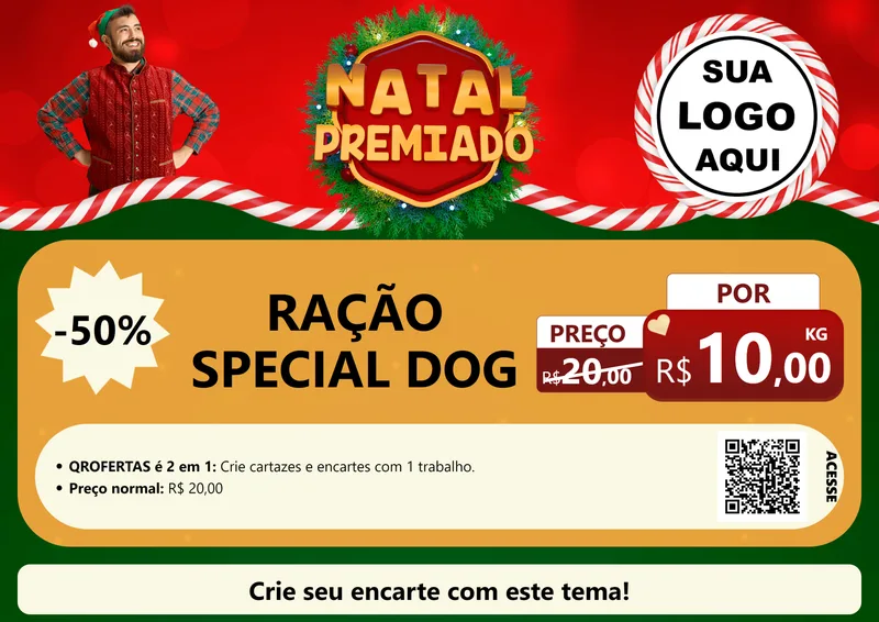 Modelo de Cartaz para Cartaz A4 Horizontal com o tema Natal Premiado para Pet Shop