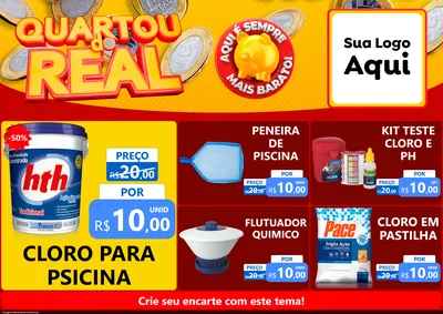 Modelo de Encarte para Encarte A4 Horizontal com o tema Quartou do Real para Produtos para Piscina