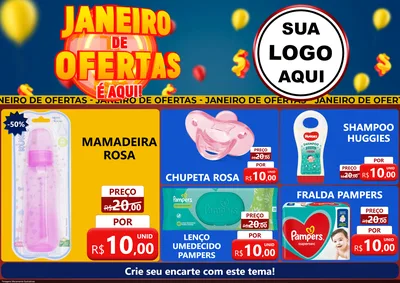 Modelo de Encarte para Encarte A4 Horizontal com o tema Janeiro de Ofertas É Aqui! para Bebês