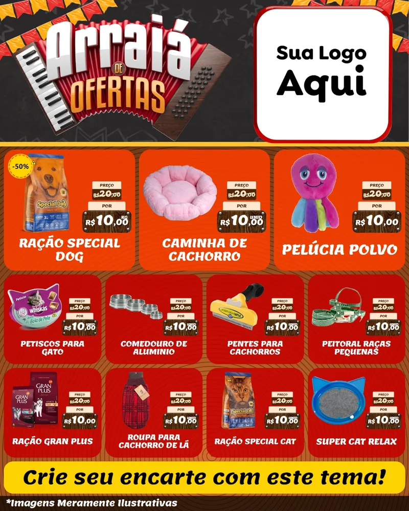 Modelo de Rede Social para Feed Instagram com o tema Arraiá de Ofertas - Junina para Pet Shop