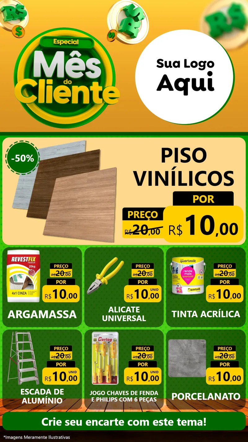 Modelo de Rede Social para Stories com o tema Especial Mês do Cliente para Material para Construção