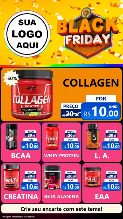 Modelo de Rede Social para Stories com o tema Black Friday para Suplementos alimentares