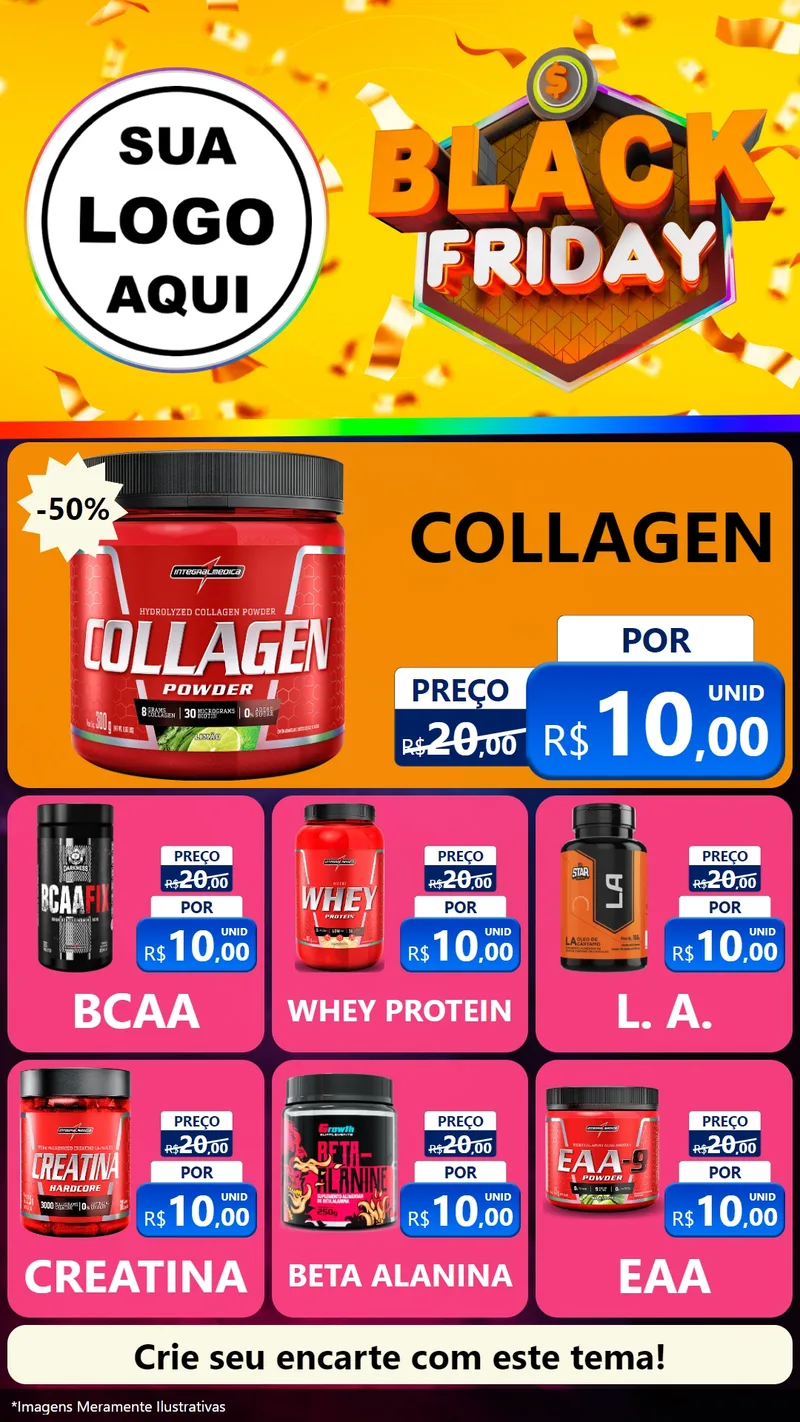 Modelo de Rede Social para Stories com o tema Black Friday para Suplementos alimentares