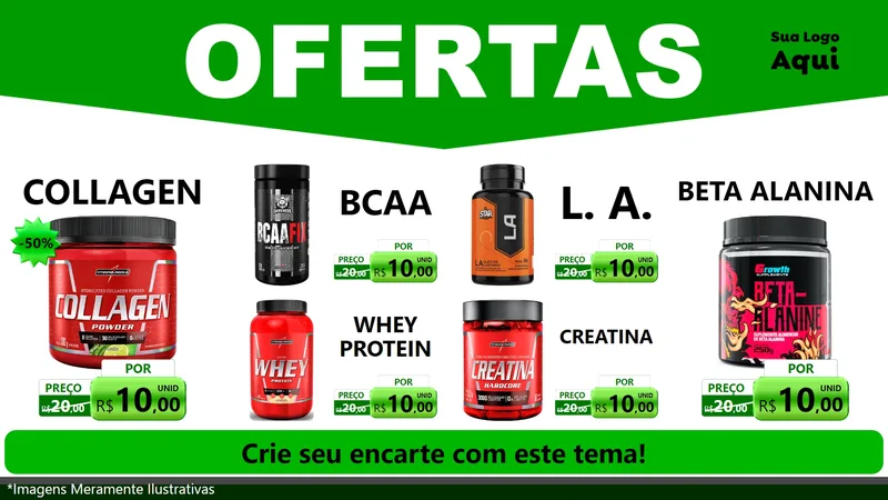 Modelo de TV para TV Horizontal com o tema Ofertas Verde Cartaz para Suplementos alimentares