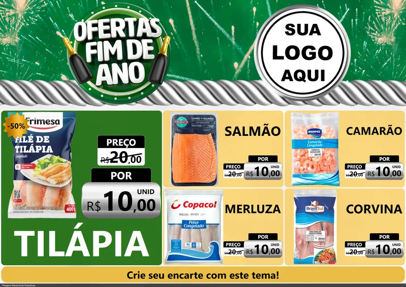 Modelo de Encarte para Encarte A4 Horizontal com o tema Ofertas Fim de Ano para Peixaria