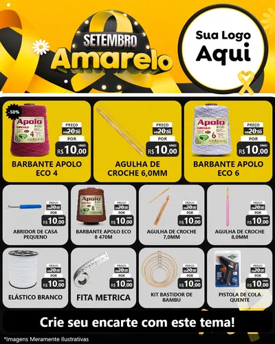 Modelo de Rede Social para Feed Instagram com o tema Setembro Amarelo para Armarinho e Aviamentos