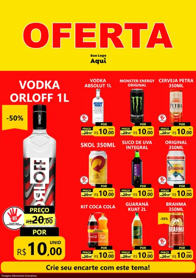 Modelo de Encarte para Encarte A4 Vertical com o tema OFERTA - Vermelho Cartaz para Distribuidora de bebidas