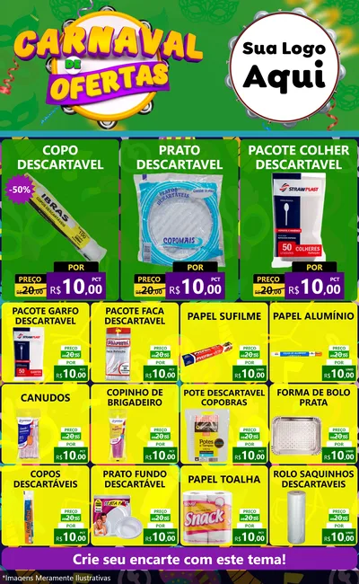 Modelo de Encarte para Encarte Grande com o tema Carnaval de Ofertas para Embalagens