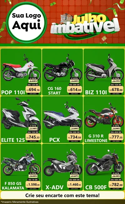 Modelo de Encarte para Encarte Grande com o tema Julho Imbatível para Concessionaria de Motos