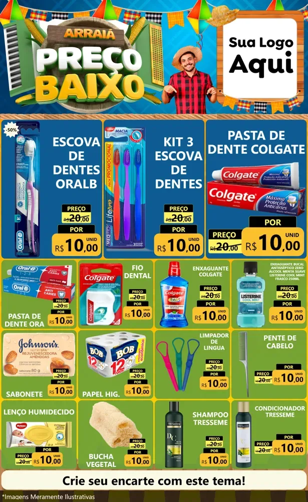 Modelo de Encarte para Encarte Grande com o tema Arraiá de Preço Baixo - Junina para Higiene Pessoal