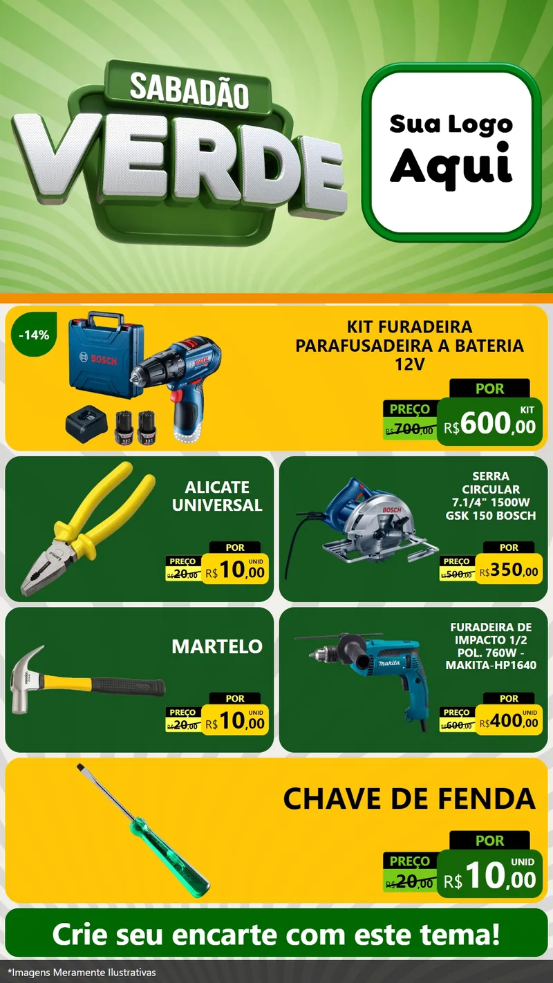 Modelo de TV para TV Vertical com o tema Sabadão Verde para Maquinas e Ferramentas