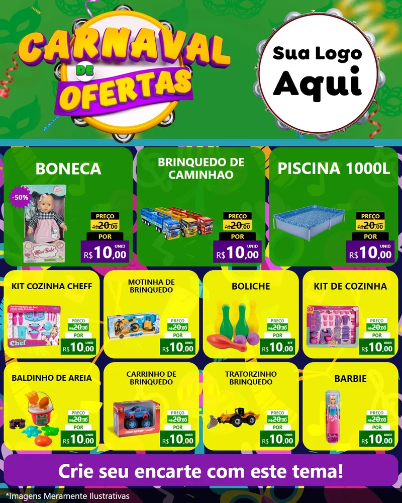 Modelo de Rede Social para Feed Instagram com o tema Carnaval de Ofertas para Brinquedos