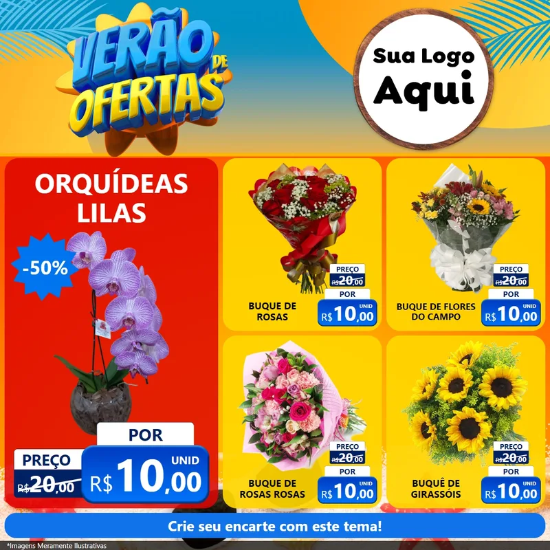 Modelo de Rede Social para Feed Facebook com o tema Verão de Ofertas para Floricultura e jardim
