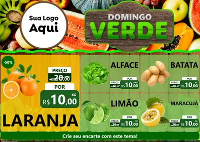 Modelo de Encarte para Encarte A4 Horizontal com o tema Domingo Verde para Hortifrúti