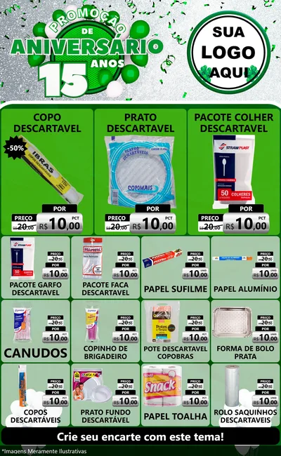Modelo de Encarte para Encarte Grande com o tema Promoção de Aniversário - 15 Anos para Embalagens