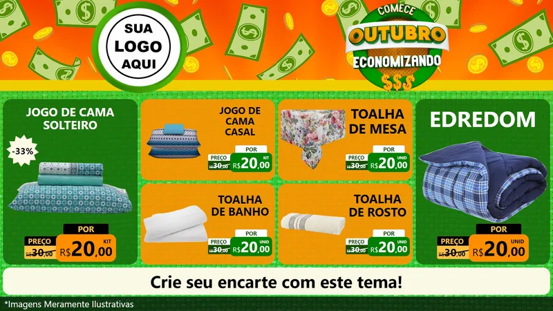 Modelo de TV para TV Horizontal com o tema Comece Outubro Economizando para Cama, Mesa e Banho