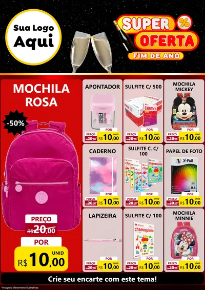 Modelo de Encarte para Encarte A4 Vertical com o tema Super Oferta Fim de Ano para Papelaria